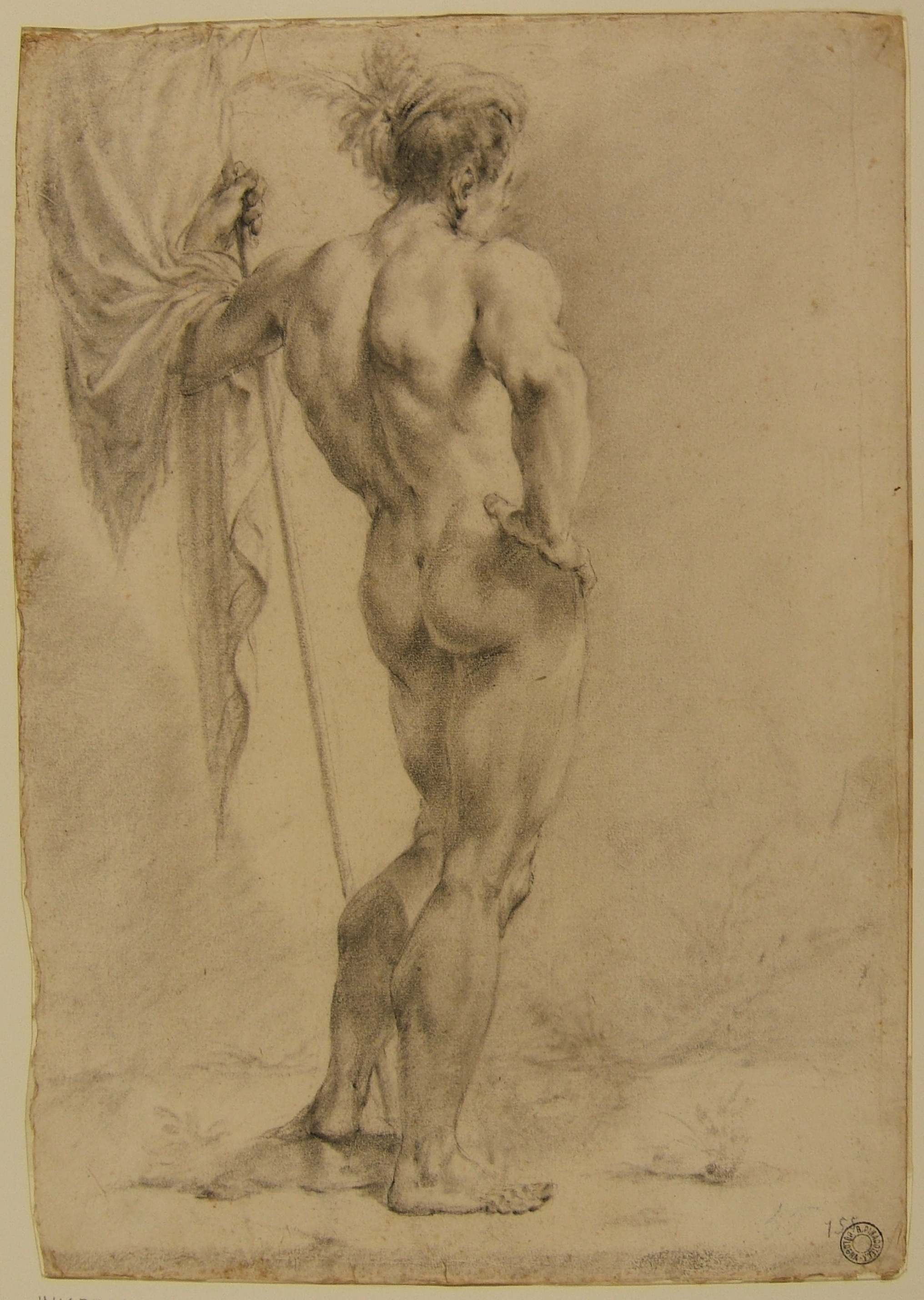 Monti Francesco-Nudo virile in piedi visto da tergo con bandiera